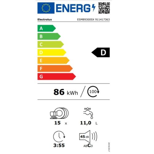 Electrolux ESM89300SX Szabadonálló mosogatógép 15 teríték,11 L,6 prog.,45 dB,D,Felső evőeszk.,60 cm,Digit.kijelző,Autom.ajtónyit.