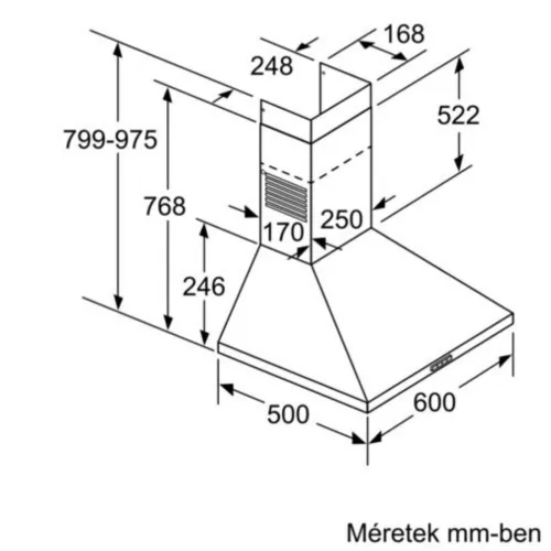 Bosch DWP66BC50 Fali páraelszívó LED világítás 1 db motor,570 m3/h,49-69 dB,60 cm széles,A