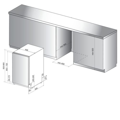 Whirlpool WSIC 3M27 C Beépíthető mosogatógép, 10 teríték,9 L,7 prog.,47 dB,E,Felső evőeszk.,45 cm,Digit.kijelző,Autom.ajtónyit.