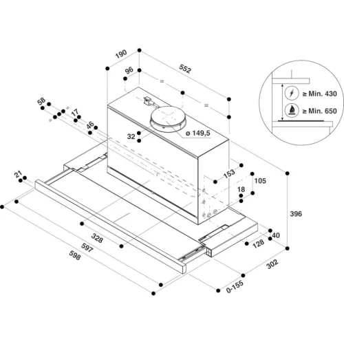 Whirlpool AKR 634 GY/3 Beépíthető Kihúzható páraelszívó LED világítás 1 db motor,647 m3/h,60 cm széles,A,
