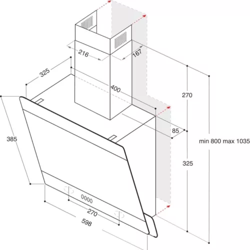 Whirlpool WHVP 65F LM K Fali páraelszívó LED világítás 1 db motor,647 m3/h,60 dB,60 cm széles,D