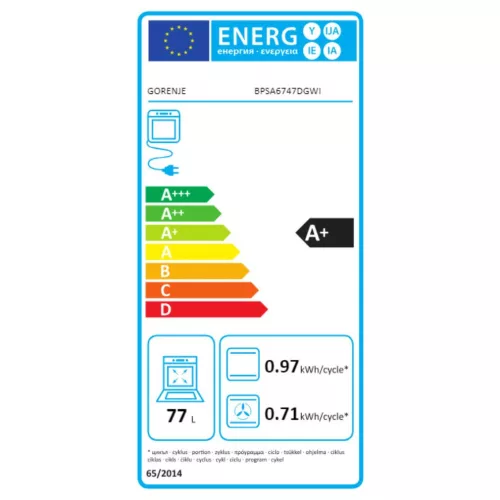 Gorenje BPSA6747DGWI Beépíthető Sütő 12 funkcióval,77 L,Teleszkópos sütősín,Pirolitikus