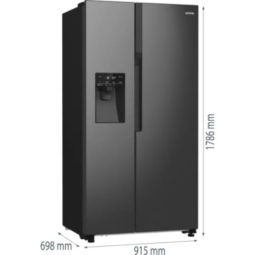 Gorenje NRR9185ESBXL Side-by-side hűtőszekrény E Energiaosztály, Hűtő: 376L, Fagyasztó: 190L, Nofrost, Zajszint: 39 dB, Szél: 91.5 cm, Mag: 178.6 cm, Mély: 69.8 cm, Digitális kijelzővel