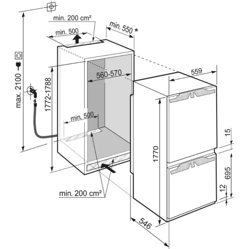 Liebherr ICBNbsci 5173 Beépíthetőalul fagyasztós hűtőszekrény, C,175L/71L,Nofrost,33 dB,Szél: 55.9 cm,Mag: 177 cm,