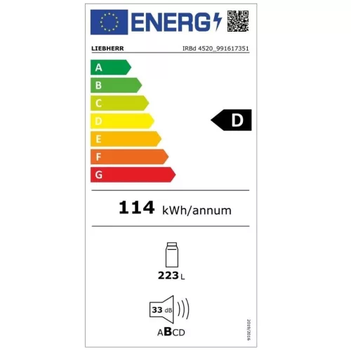 Liebherr IRBd 4520 Beépíthetőegyajtós hűtőszekrény , D,223L,Nofrost nélkül,33 dB,Szél: 56 cm,Mag: 140 cm,Mély: 55 cm
