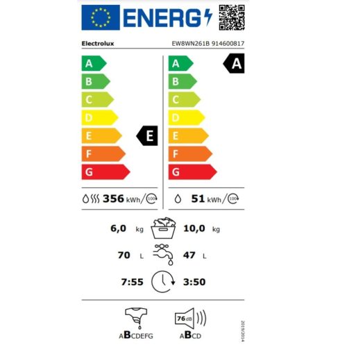 Electrolux EW8WN261B Elöltöltős mosó-szárítógép