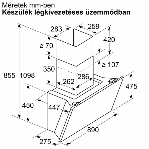 Bosch DWK91LT60 Fali páraelszívó LED világítás 1 db motor,1007 m3/h,51-70 dB,90 cm széles,A+