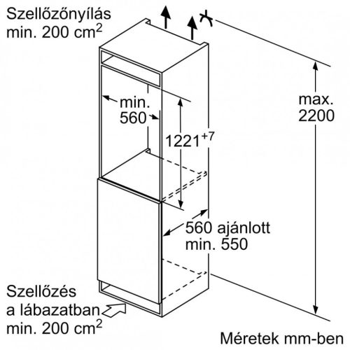 Bosch KIL42NSE0 Beépíthető Egyajtós hűtőszekrény fagyasztóval, bútorlap nélkül E Energiaosztály, Hűtő: 172L, Fagyasztó: 15L, Nofrost nélkül, Zajszint: 35 dB, Szél: 54.1 cm, Mag: 122.1 cm, Mély: 54.8 cm, Digitális kijelző nélkül