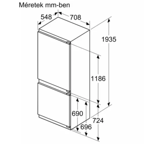 Bosch KBN96VFE0 Beépíthető Alulfagyasztós hűtőszekrény, bútorlap nélkül E Energiaosztály, Hűtő: 285L, Fagyasztó: 98L, Nofrosttal, Zajszint: 34 dB, Szél: 70.8 cm, Mag: 193.5 cm, Mély: 56 cm,