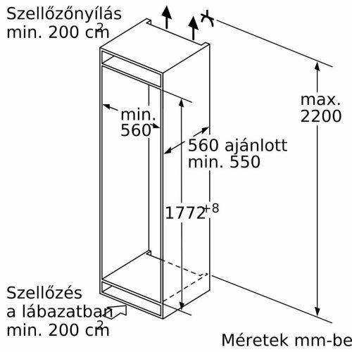 Bosch KIN86ADD0 Beépíthető Alulfagyasztós hűtőszekrény, bútorlap nélkül D Energiaosztály, Hűtő: 184L, Fagyasztó: 76L, Nofrost, Zajszint: 35 dB, Szél: 55.8 cm, Mag: 177.5 cm, Mély: 55 cm, Digitális kijelzővel