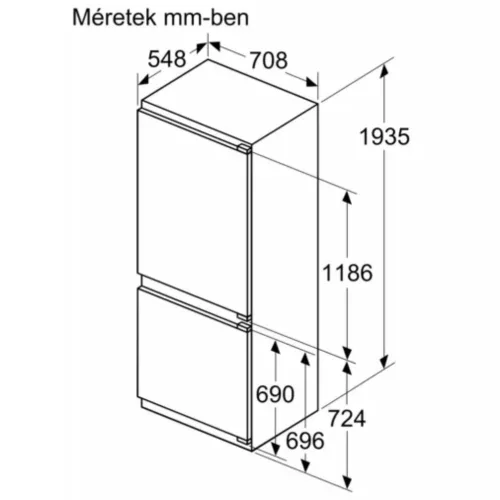 Bosch KBN96ADD0 Beépíthető Alulfagyasztós hűtőszekrény, D,284L/98L,Nofrosttal,33 dB,Szél: 70.8 cm,Mag: 193.5 cm,Mély: 56 cm,