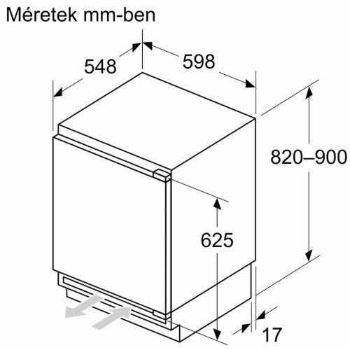Bosch KUR21VFE0 Beépíthető Egyajtós hűtőszekrény, E,134L,Nofrost nélkül,35 dB,Szél: 60 cm,Mag: 82 cm,Mély: 55 cm