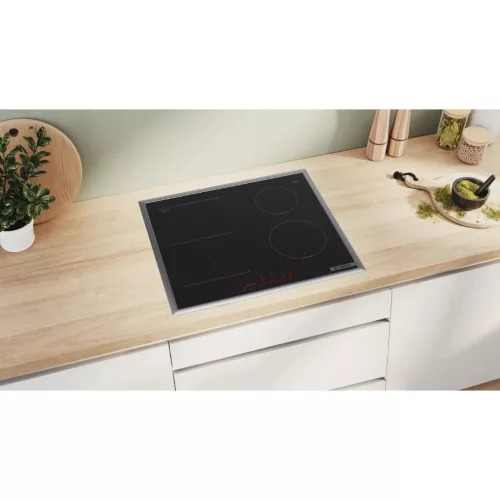 Bosch PVS645HB1E Beépíthető Indukciós főzőlap Fém keretes,6900 W,Érintőszenzoros,Gyerekzár,2 fázisra köthető