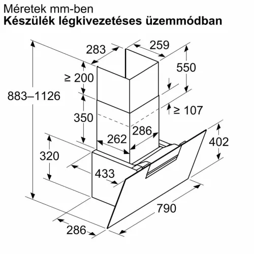 Bosch DWK87FN60 Fali páraelszívó LED világítás 1 db motor, 768 m3/h,  56-64 dB zajszint, 80 cm széles,  A+ Energiaosztály