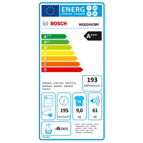Bosch WQG245C0BY Hőszivattyús szárítógép C,9 kg,61 dB,Inverter motor nélkül