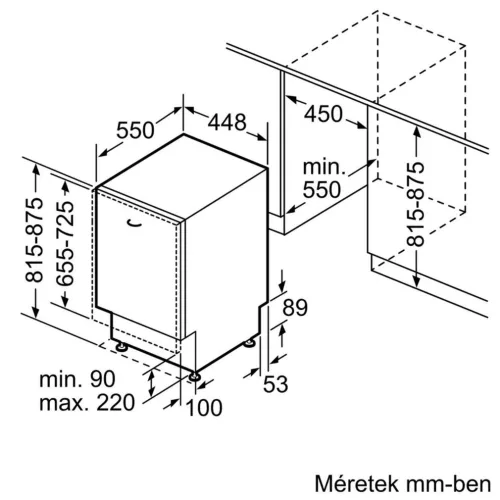Bosch SPV2HMX42E Beépíthető mosogatógép, 10 teríték,9.5 L,5 prog.,46 dB,E,Felső evőeszk.,45 cm,Digit.kijelző,Autom.ajtónyit.nélkül