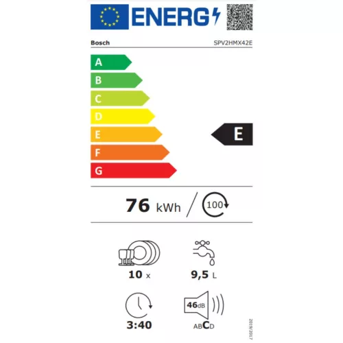 Bosch SPV2HMX42E Beépíthető mosogatógép, 10 teríték,9.5 L,5 prog.,46 dB,E,Felső evőeszk.,45 cm,Digit.kijelző,Autom.ajtónyit.nélkül