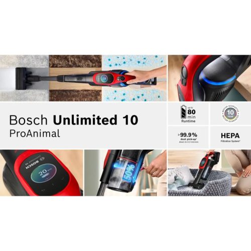Bosch BCS1041PET Vezeték nélküli porszívó Unlimited 10 ProAnimal Vörös