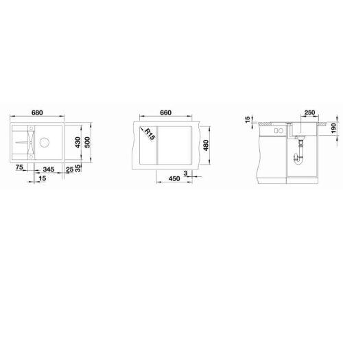 Blanco METRA 45S Compact Silgránit Fekete színű Gránit mosogatótál (525912)