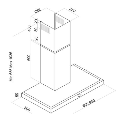 DAVOLINE Box Plus 90 inox Fali páraelszívó LED világítás 1 db motor,800 m3/h,51-70 dB,90 cm széles,C