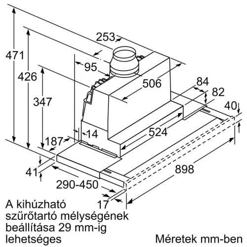 Neff D49ML54X1 Beépíthető Kihúzható páraelszívó LED világítás 1 db motor,700 m3/h,45-53 dB,89.8 cm széles,B