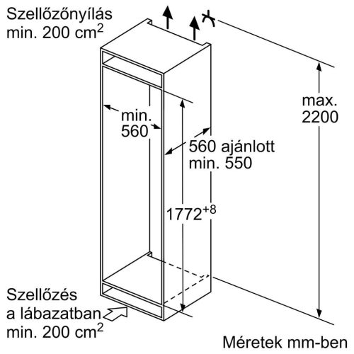 Neff KI7862FE0 Beépíthető Alulfagyasztós hűtőszekrény, E,184L/76L,Nofrost,35 dB,Szél: 54.1 cm,Mag: 177.2 cm,Mély: 54.8 cm