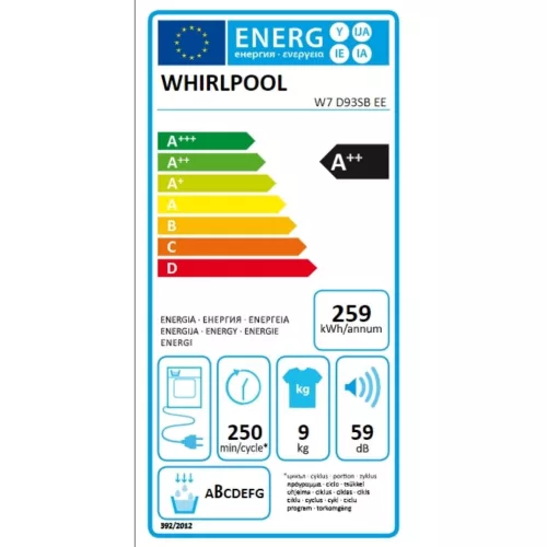 Whirlpool W7 D93SB EE Hőszivattyús szárítógép E ,9 kg,59 dB,Inverter motorral