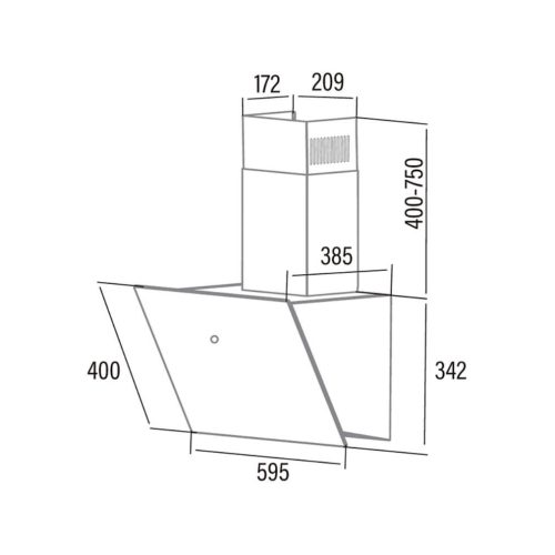 Cata LENA 600 XGBK Fali páraelszívó LED világítás 1 db motor,620 m3/h,62 dB,60 cm széles,B
