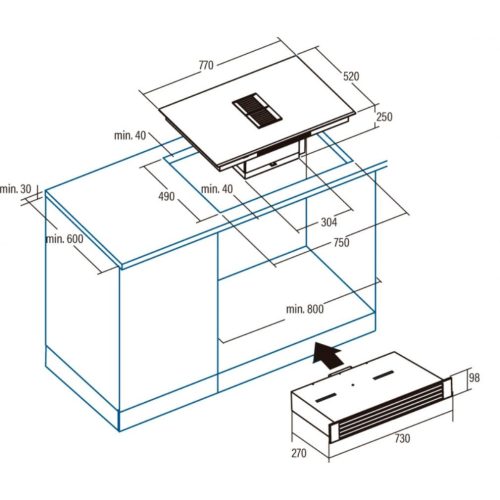 Cata IAS-770 Beépíthető Indukciós főzőlap beépített páraelszívóval Keret nélküli,7400 W,Érintőszenzoros,Gyerekzár,