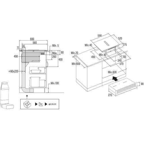 Cata AS-600 Beépíthető Indukciós főzőlap beépített páraelszívóval Keret nélküli,7530 W,Érintőszenzoros,Gyerekzár,