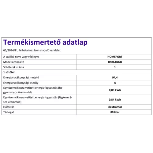 HOMEFORT HSB64DGB Beépíthető Sütő 9 funkcióval,80 L, Gőztisztítás