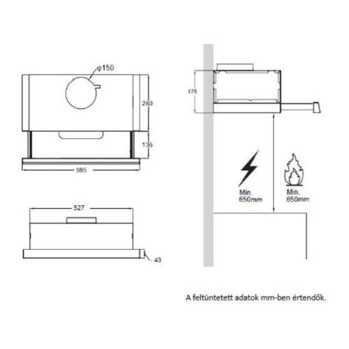 HOMEFORT HPK611W Beépíthető Kihúzható páraelszívó LED világítás 1 motor,408 m3/h,54-66 dB,60 cm széles,B 