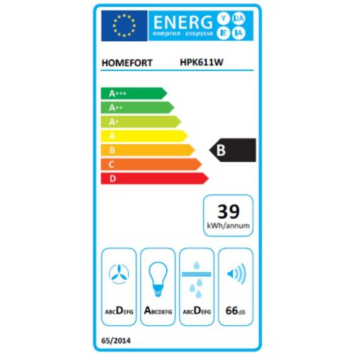HOMEFORT HPK611W Beépíthető Kihúzható páraelszívó LED világítás 1 motor,408 m3/h,54-66 dB,60 cm széles,B 