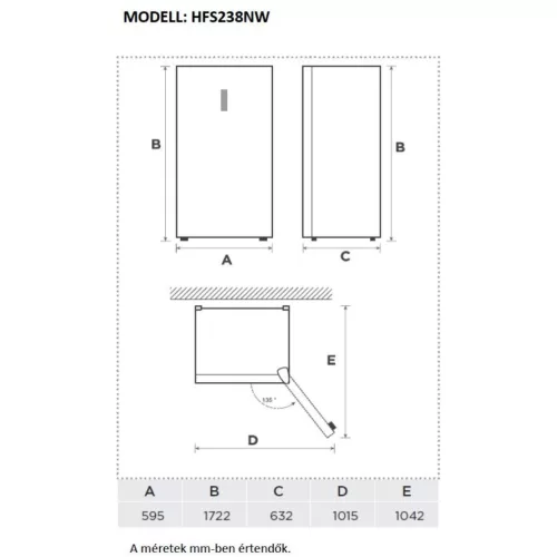 HOMEFORT HFS238NW 2az1ben Fagyasztószekrény vagy hűtő, E/238L,Nofrost,41 dB,Szél: 59.5 cm,Mag: 172.2 cm,Mély: 63.2 cm