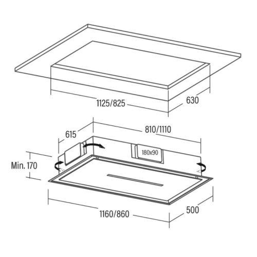 Cata ISLA BENNU SLIM 1200 X Mennyezetbe építhető páraelszívó LED világítás 1 db motor,950 m3/h,50-67 dB,120 cm széles,B