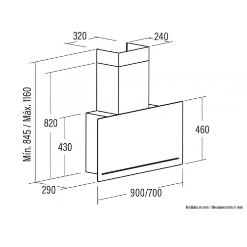Cata GOYA 90 WH Can Roca Fali páraelszívó LED világítás 1 db motor,1000 m3/h,40-64 dB,90 cm széles,A+