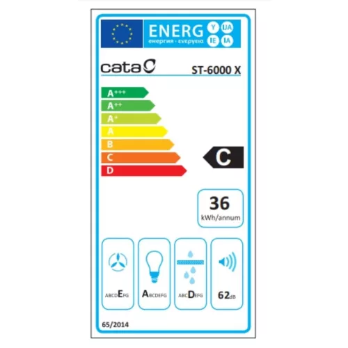 Cata ST-6000 X inox Fali páraelszívó LED világítás 1 db motor,600 m3/h,58-62 dB,60 cm széles,C