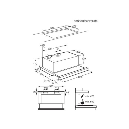 Electrolux LFP326S Beépíthető Kihúzható páraelszívó LED világítás 1 db motor,280 m3/h,48-69 dB,59.8 cm széles,C