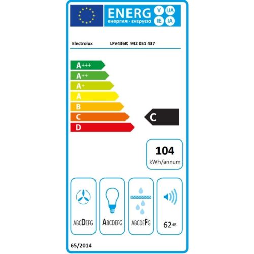 Electrolux LFV436K Fali páraelszívó LED világítás 1 db motor,465 m3/h,51 dB,59.8 cm széles,C