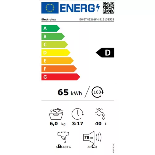 Electrolux EW6TN5261FH Felültöltős mosógép D,6 kg,1151 ford/perc,75dB,Inverter motor nélkül,Gőzfunkció nélkül