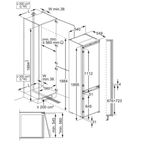 Electrolux ENP7MD19S Beépíthető Alulfagyasztós hűtőszekrény, D,207L/62L,Nofrost,35 dB,Szél: 55 cm,Mag: 189 cm,Mély: 56 cm