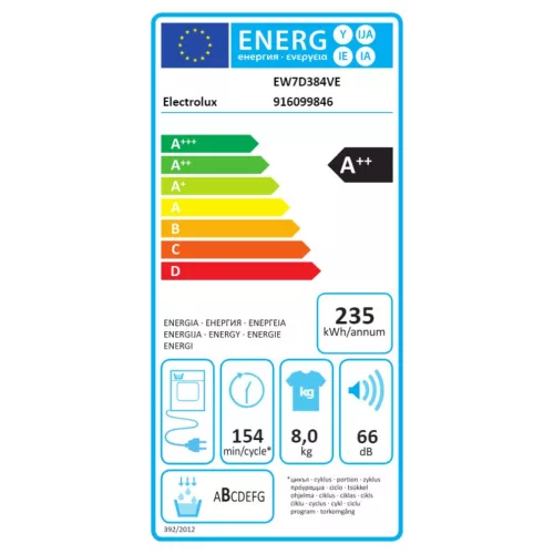 Electrolux EW7D384VE Hőszivattyús szárítógép A++,8 kg,66 dB,Inverter motorral