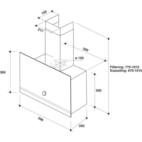 Whirlpool WHVA 62F LM K Fali páraelszívó LED világítás 1 db motor,485 m3/h,51-66 dB,60 cm széles,A