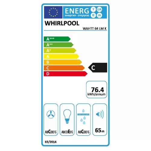 Whirlpool WAHTT 64 LM K Beépíthető Kihúzható páraelszívó LED világítás 1 db motor,581 m3/h,44-67 dB,59.9 cm széles,C