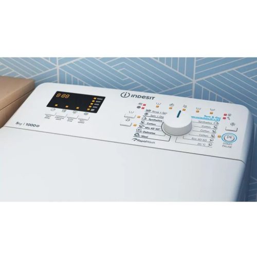 Indesit BTW S50400 EU/N Felültöltős mosógép C Energiaosztály, 5 kg, 1000 fordulat/perc, Centrifugálási zajszint: 76 dB, Inverter motor nélkül, Gőzfunkció nélkül