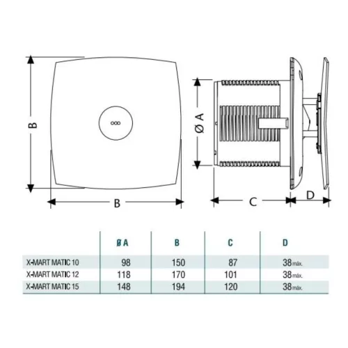 Cata X-MART 12 MATIC INOX Szellőztető ventilátor
