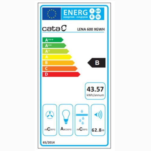 Cata Lena 600 XGWH fehér Fali páraelszívó LED világítás 1 db motor,620 m3/h,45-64 dB,59.5 cm széles,B