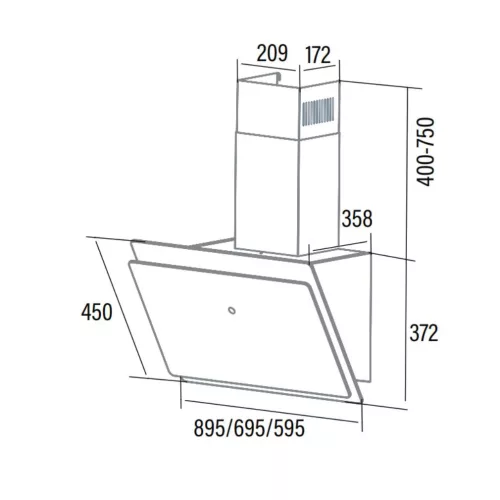Cata Wanda 900 XGBK Fali páraelszívó LED világítás 1 db motor,900 m3/h,39-61 dB,90 cm széles,A ++