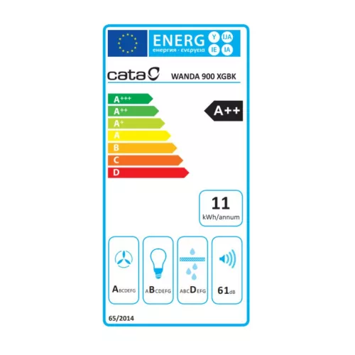 Cata Wanda 900 XGBK Fali páraelszívó LED világítás 1 db motor,900 m3/h,39-61 dB,90 cm széles,A ++