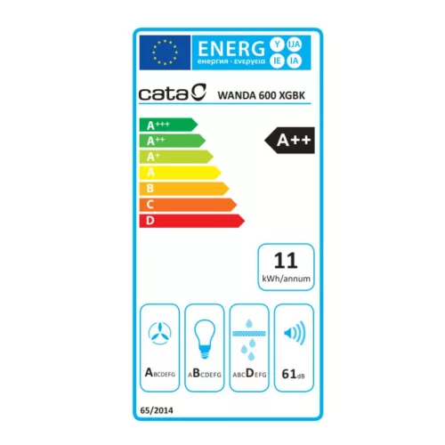 Cata Wanda 600 XGBK Fali páraelszívó LED világítás 1 db motor,900 m3/h,39-61 dB,60 cm széles,A ++